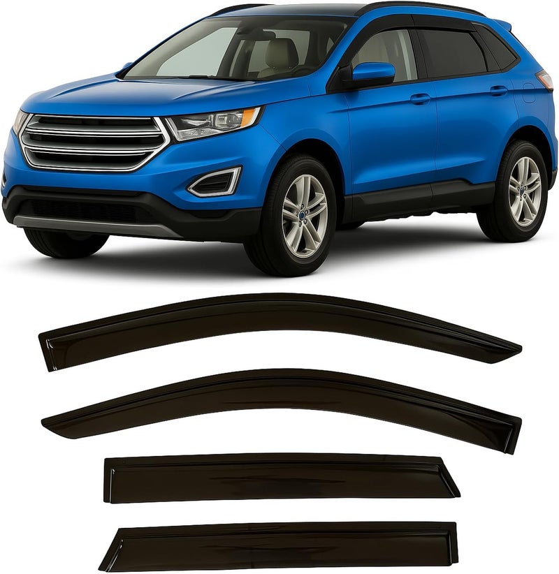 Optimal Co 2015-2024 Tape-On Rain Guards for Ford Edge Extra Thick Side Window Deflector Visors SE SEL ST ST-Line Titanium 2016 2017 2018 2019 2020 2021 2022 2023 - Image 1